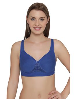 Clovia - Cotton Rich Solid Non-Padded Full Cup Wire Free T-shirt Bra - Dark Blue