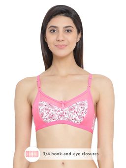 Clovia - Non-Padded Non-Wired Full Coverage Printed Bra with Powernet In Pink Cotton