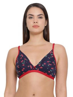 Clovia - Cotton Rich Cherry Print Non-Padded Non-Wired Bra In Blue Navy
