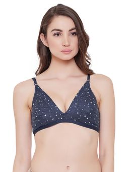 Clovia - Non-Padded Non-Wired Printed Bra In Blue Cotton Rich Navy
