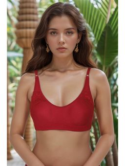 Clovia - Cotton Rich Solid Non-Padded Full Cup Wire Free T-shirt Bra - Maroon