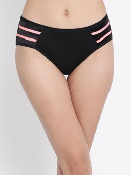 Clovia - Cotton Mid Waist Hipster Panty with Powernet Panels Black