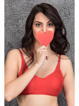 Clovia - Non-padded Non-wired Full Cup Bra In Red - Cotton Rich