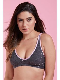 Clovia - Cotton Non-Padded Non-Wired Polka Print Bra in Charcoal