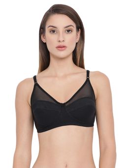Clovia - Non-padded Non-wired Full Coverage Bra With Mesh Panel In Black - Cotton