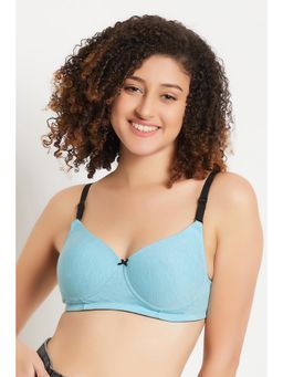 Clovia - Level 1 Push-up Non-wired Demi Cup Multiway Bra In Blue Melange - Cotton Rich