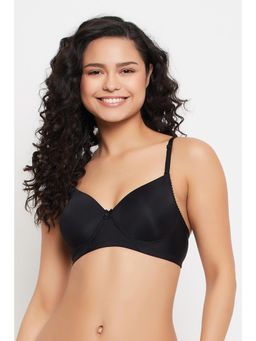 Clovia - Polyamide Solid Padded Demi Cup Wire Free T-shirt Bra - Black