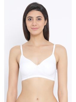 Clovia - Spacer Cup Non-wired Full Coverage T-shirt Bra In White - Cotton Rich