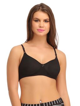 Clovia - Cotton Non-Padded Wirefree T-Shirt Bra with Moulded Cups-Black