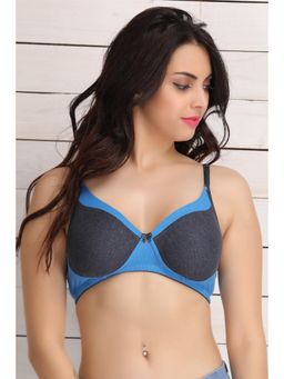 Clovia - Cotton Solid Non-padded Full Cup Wire Free T-shirt Bra - Blue