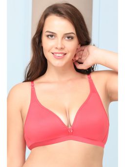 Clovia - Cotton Rich Solid Non-padded Demi Cup Wire Free Plunge Bra - Pink