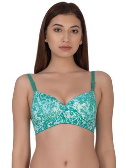 Clovia - Polyamide Printed Lightly Padded Demi Cup Wire Free T-Shirt Bra - Green