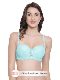 Clovia - Cotton Rich T shirt Bra With Cross-Over Moulded Cups & High Waist Hispter Panty - Blue