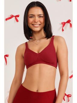 Clovia - 100% Cotton Printed Top In Dark Maroon