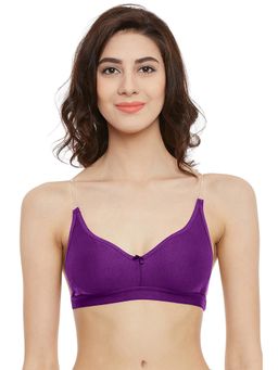 Clovia - Cotton Rich Solid Non-Padded Full Cup Wire Free T-shirt Bra - Dark Purple