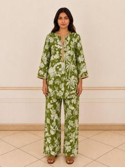 Azurina - Yashoda Tunic With Pant - Green Jungle Boogie