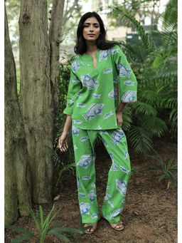 Azurina - Radha Tunic With Pant - Green Fish Two Fish
