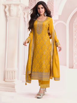 Odette - Yellow Woven Semi Stitched Top with Semi Stitched Bottom and Dupatta (Set of 3)