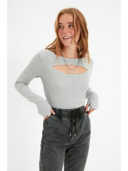 Trendyol - Womens Grey Textured Crop Top
