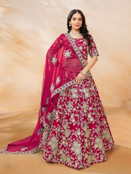 Odette - Pink Embroidered Semi Stitched Lehenga with Unstitched Blouse and Dupatta (Set of 3)