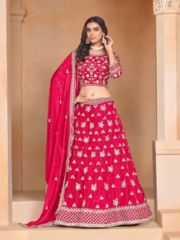 Odette - Pink Embroidered Semi Stitched Lehenga with Unstitched Blouse and Dupatta (Set of 3)