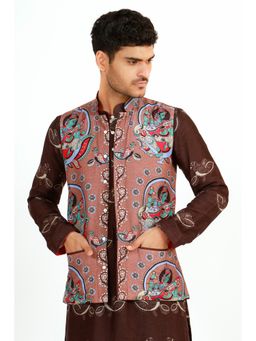 UDD DESIGN - Men Peach Printed Nehru Jacket