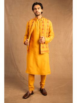 UDD DESIGN - Men Yellow Printed Nehru Jacket