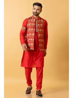 UDD DESIGN - Men Red Printed Nehru Jacket