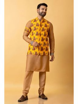 UDD DESIGN - Men Yellow Printed Nehru Jacket