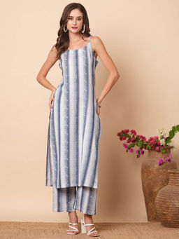 FASHOR - Blue Ethnic Woven Striped Co-Ord (Set of 2)