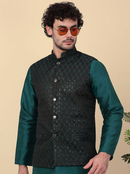 Kraft India - Men Black Embroidered Sequins Jacquard Nehru Jacket
