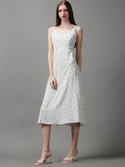 SHOWOFF - Womens V-neck Floral White Midi Dress