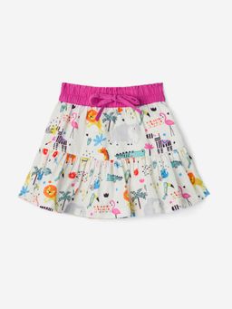 The Souled Store - White Animal Kingdom Cotton Tiered Girls Skirts
