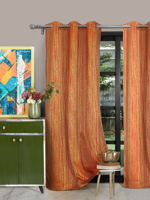 Rosara Home ROSARAHOME Orange Abstract Room Darkening Curtains (7 Feet)