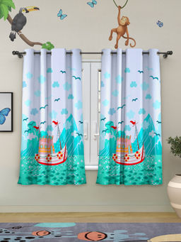 Rosara Home - ROSARAHOME Multi-Color Boat Print Regular Curtains