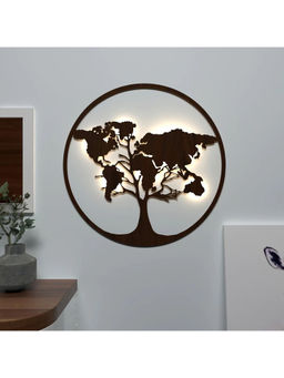 Dekorstation - Walnut World Map Tree Backlit Decorative Wall Hanging