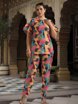 Odette - Multi-Color Cotton Printed Stitched Indo Western Co-Ord (Set of 2)