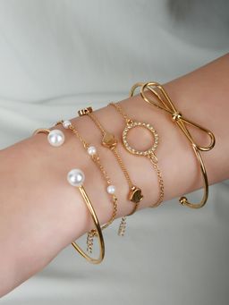 Lilly & Sparkle - Women Gold-Plated Cuffs & Bracelets Set of 5