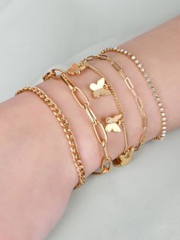 Lilly & Sparkle - Women Gold-Plated Crystals Charm Bracelets Set of 5