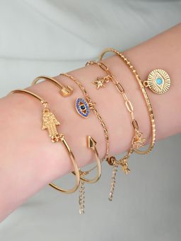 Lilly & Sparkle - Women Gold-Plated Crystals Cuffs & Bracelet Set of 5