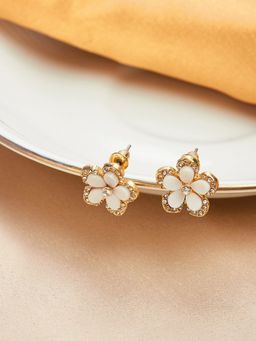 Lilly & Sparkle - Gold-Toned White Crystal Studded Studs Earrings