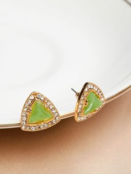 Lilly & Sparkle - Gold-Toned Green Crystal Studded Geometric Studs Earrings