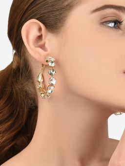 Lilly & Sparkle - Gold-Toned White Stone Studded Contemporary Hoop Earrings
