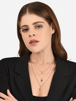 Lilly & Sparkle - Gold-Plated 3 Layered Chain with Crystal Star Butterfly Necklace