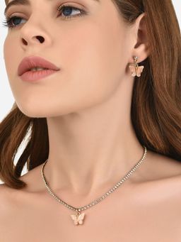 Lilly & Sparkle - Pink Gold-Plated Layered Necklace with Earrings