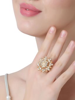 Lilly & Sparkle - Gold Toned Crystal-Studded Adjustable Finger Ring