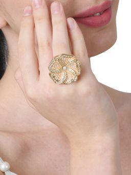 Lilly & Sparkle - Gold Plated White Studded Adjustable Finger Ring