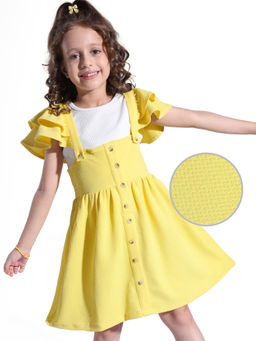 Hola Bonita - Knit Solid Front Open Textured Dress and Sleeveless Inner Rib Tee Yellow