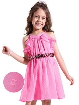 Hola Bonita - Woven Sleeveless Solid Dress In Dobby Fabric Pink