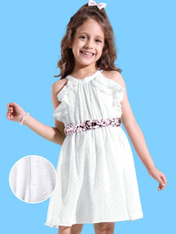 Hola Bonita - Woven Sleeveless Solid Dress In Dobby Fabric White
